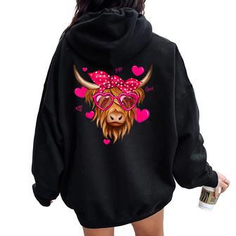Cute Highland Cow For Highland Cow Valentines Day Women Oversized Hoodie Back Print - Thegiftio UK