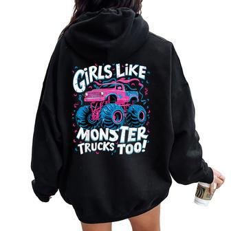 Cute Monster Truck Birthday Party Girl Like Monster Truck Women Oversized Hoodie Back Print - Monsterry CA