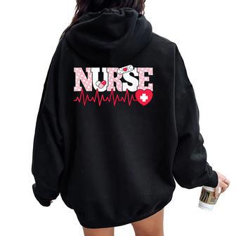 Cute Pink Nurse Heartbeat Nursing Women Oversized Hoodie Back Print - Thegiftio UK