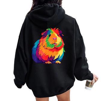 Cute Rainbow Guinea Pig For Guinea Pig Lovers Women Oversized Hoodie Back Print - Monsterry AU