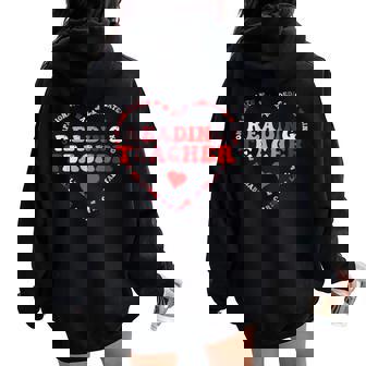 Cute Reading Teacher Valentines Day Heart Women Oversized Hoodie Back Print - Thegiftio