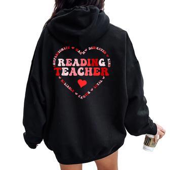 Cute Reading Teacher Valentines Day Heart Women Oversized Hoodie Back Print - Thegiftio UK