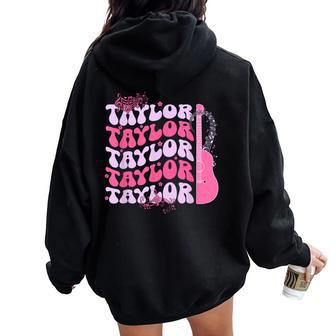 Cute Retro Taylor First Name Personalized Groovy Birthday Women Oversized Hoodie Back Print | Mazezy