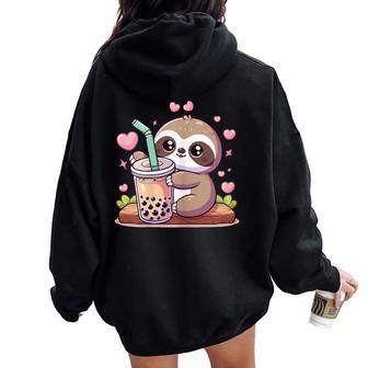 Cute Sloth Boba Bubble Milk Tea Kawaii Girls Sloth Women Oversized Hoodie Back Print - Monsterry UK