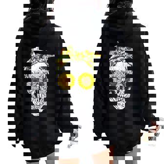 Cute Sunflower Floral Skull Flowers Lover Women Oversized Hoodie Back Print - Thegiftio UK