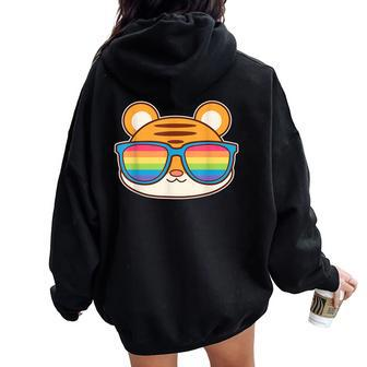 Cute Tiger Pride Flag Rainbow Sunglasses Lgbtq Women Oversized Hoodie Back Print - Monsterry