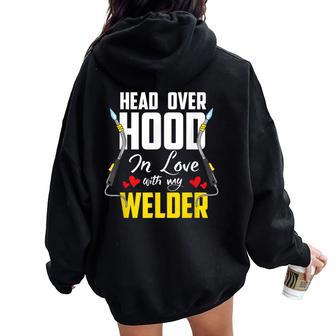Cute Welders Wife Meme Quote Welder Girlfriend & Wife Women Oversized Hoodie Back Print - Monsterry DE