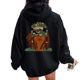 Cutie Loc'd Girl With Camo Hat Locs Women Oversized Hoodie Back Print - Seseable