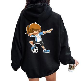 Dabbing Soccer Girl Argentina Argentinian Flag Jersey Women Oversized Hoodie Back Print - Monsterry