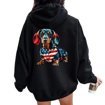 Dachshund Dog 4Th Of July American Flag For Women Women Oversized Hoodie Back Print - Monsterry