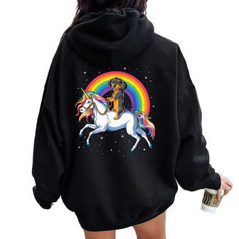 Dachshund Unicorn T Girls Space Galaxy Rainbow Dog Women Oversized Hoodie Back Print - Thegiftio UK