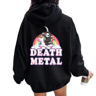Death Metal Rock Music Rainbow Grim Reaper Riding Unicorn Women Oversized Hoodie Back Print - Thegiftio UK