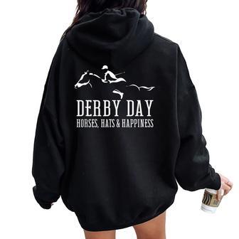 Derby Day Horse Silks And Hats Jockey Kentucky Horse Racing Women Oversized Hoodie Back Print - Thegiftio UK