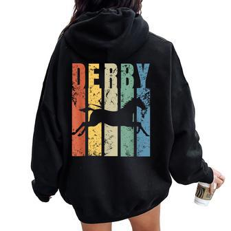 Derby Featuring Horse Vintage Style Derby Women Oversized Hoodie Back Print - Monsterry