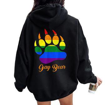 Distressed Gay Bear Paw Rainbow Lgbtq Grizzly Bear Gay Pride Women Oversized Hoodie Back Print - Monsterry DE