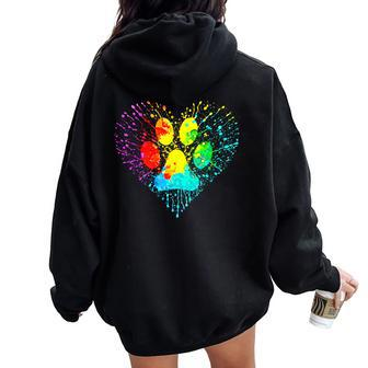 Dog Lover Mom Dad Colorful Heart Dog Paw Print Women Oversized Hoodie Back Print | Mazezy UK