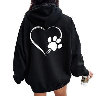 Dog Paw Print Heart For Mom For Dad Women Oversized Hoodie Back Print - Monsterry