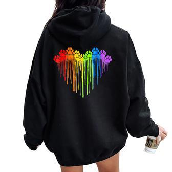 Dog Paws Rainbow Heart Dog Lover Gay Pride Lgbt Women Oversized Hoodie Back Print - Seseable