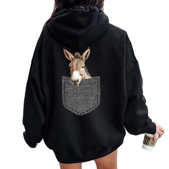 Donkey In Pocket Women Oversized Hoodie Back Print - Monsterry DE