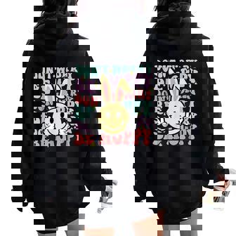 Dont Worry Be Hoppy Bunny Smile Face Retro Groovy Easter Women Oversized Hoodie Back Print - Seseable