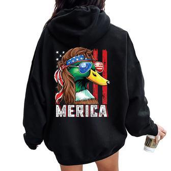 Duck Hunter Usa Flag Merica Waterfowl Hunting Women Oversized Hoodie Back Print - Monsterry