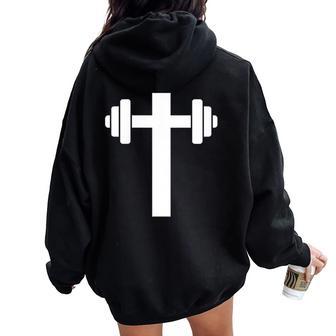 Dumbbell Barbell Cross Christian Gym Workout Lifting Women Oversized Hoodie Back Print - Thegiftio UK