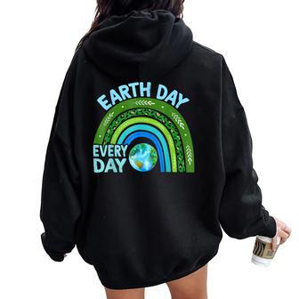 Earth Day Every Day Rainbow Earth Day Awareness Planet Women Oversized Hoodie Back Print | Mazezy DE