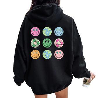 Earth Day Everyday Groovy Face Recycle Save Our Planet Women Oversized Hoodie Back Print - Monsterry DE