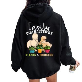 Easily Distracted By Plants & Chickens Silkie Chicken Women Oversized Hoodie Back Print - Thegiftio UK
