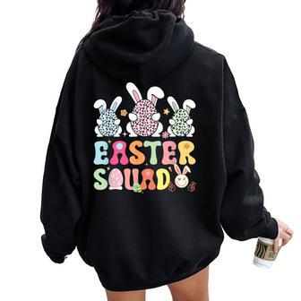 Easter Squad Bunny Rabbit Egg Groovy Cousin Crew Easter Day Women Oversized Hoodie Back Print - Seseable