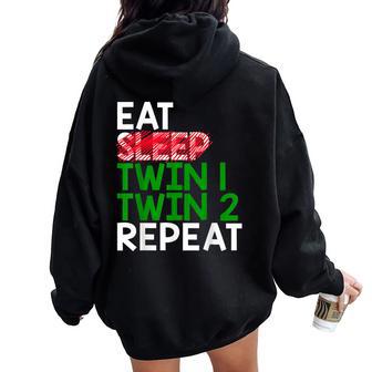 Eat Sleep Twin 1 Twin 2 Repeat Mom Of Twins For Mom Women Oversized Hoodie Back Print - Monsterry CA