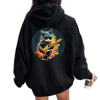Electric Guitar Cat Animals For Boys And Girls Women Oversized Hoodie Back Print - Thegiftio UK