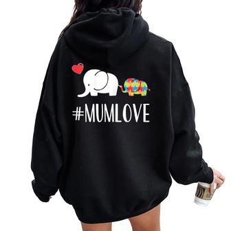 Elephant Mum T Kid Heart Autism Awareness Mum Women Oversized Hoodie Back Print - Seseable