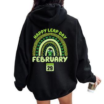 February 29Th Leap Day Frog Rainbow Matching Leap Year 2024 Women Oversized Hoodie Back Print - Monsterry