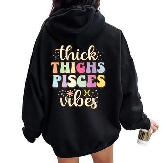 February March Birthday Astrology Groovy Pisces Zodiac Sign Women Oversized Hoodie Back Print - Seseable