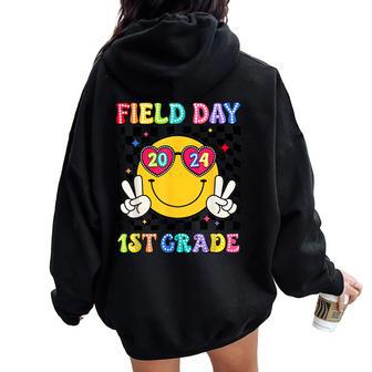 Field Day 2024 1St Grade Smile Face Teacher Field Trip Women Oversized Hoodie Back Print - Thegiftio UK