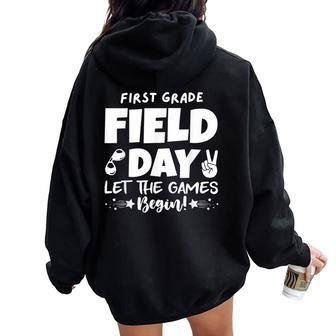 Field Day First 1St Grade Orange 2024 Boy Girl Teacher Women Oversized Hoodie Back Print - Seseable