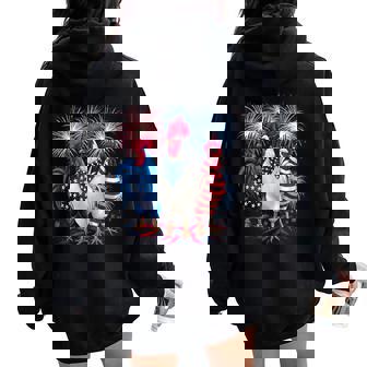 Fireworks Patriotic Usa Rooster Chicken Usa Hen 4Th Of July Women Oversized Hoodie Back Print | Mazezy