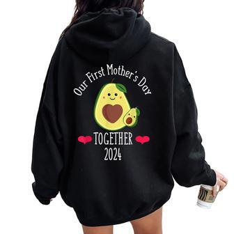 Our First Mother's Day 2024 Retro Vintage Avocado Women Oversized Hoodie Back Print - Monsterry