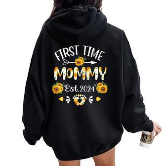 First Time Mommy 2024 Mother's Day Soon To Be Mom Pregnancy Women Oversized Hoodie Back Print - Thegiftio UK