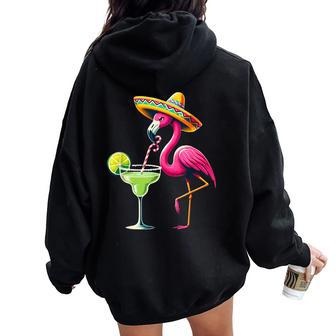 Flamingo Drinking Margarita Mexican Poncho Cinco De Mayo Women Oversized Hoodie Back Print | Mazezy AU