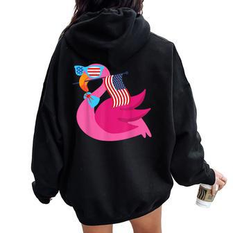 Flamingo Sunglasses Usa American Flag Cute 4Th Of July Women Oversized Hoodie Back Print - Monsterry CA