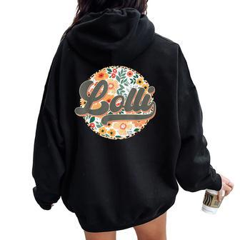 Floral Lolli Retro Groovy Mother's Day Birthday Women Oversized Hoodie Back Print - Seseable