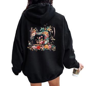 Floral Sewing Machine Flower Seamstress Sewing Machine Women Oversized Hoodie Back Print - Thegiftio UK