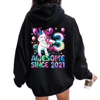 Flossing Unicorn 3 Year Old 3Rd Birthday Girl Unicorn Party Women Oversized Hoodie Back Print - Seseable