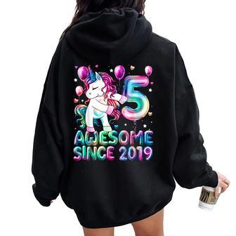 Flossing Unicorn 5 Year Old 5Th Birthday Girl Unicorn Party Women Oversized Hoodie Back Print | Mazezy