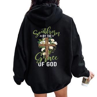 Flower Cross American By Birth Southern By The Grace Of God Women Oversized Hoodie Back Print - Monsterry