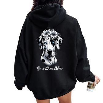 Flowers Giant Adorable Large Gentle Dog Lover Great Dane Mom Women Oversized Hoodie Back Print - Monsterry AU