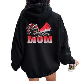 Football Cheer Mom Red Black Pom Leopard Women Oversized Hoodie Back Print | Mazezy AU