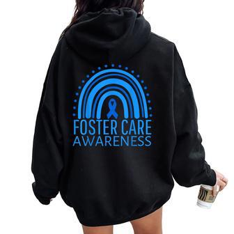 Foster Care Awareness Month Rainbow Ribbon Blue Women Oversized Hoodie Back Print - Monsterry CA